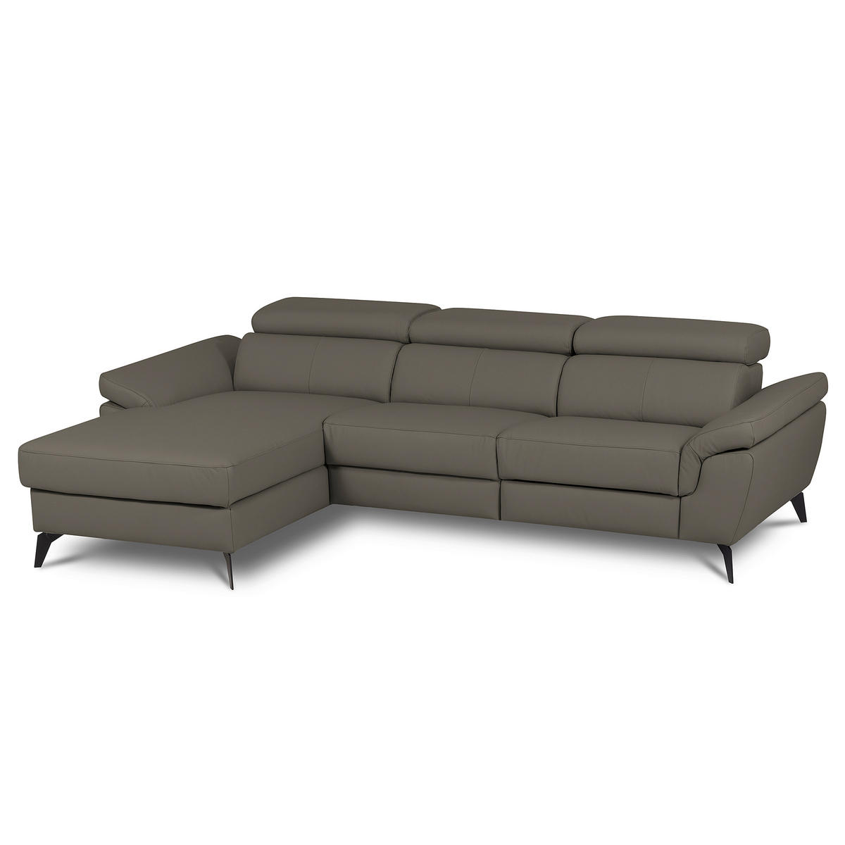 ECKSOFA Schlammfarben Echtleder Lederlook Bettkasten, Schlaffunktion, Rücken echt, Armteilverstellung, Kopfteilverstellung  - Schlammfarben/Schwarz, Design, Leder/Textil (179/252cm) - Livetastic
