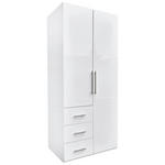 KLEIDERSCHRANK 98/219/59 cm 2-türig Weiß, Weiß Hochglanz  - Weiß Hochglanz/Alufarben, KONVENTIONELL, Holzwerkstoff/Metall (98/219/59cm) - Carryhome