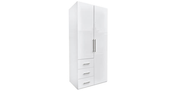 KLEIDERSCHRANK 98/219/59 cm 2-türig Weiß, Weiß Hochglanz - Weiß Hochglanz/Alufarben, KONVENTIONELL, Holzwerkstoff/Metall (98/219/59cm) - Carryhome