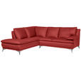 ECKSOFA Rot Echtleder  - Chromfarben/Rot, Design, Leder/Metall (224/252cm) - Novel