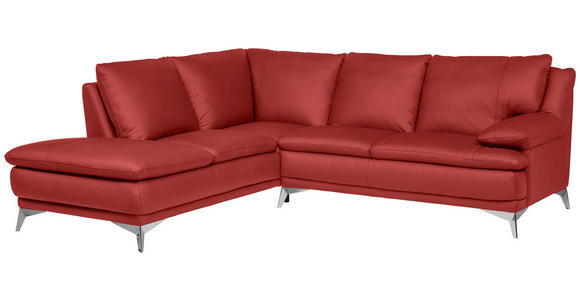 ECKSOFA Rot Echtleder  - Chromfarben/Rot, Design, Leder/Metall (224/252cm) - Novel