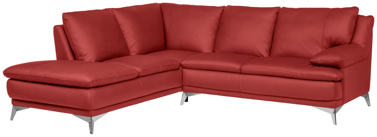 ECKSOFA Rot Echtleder  - Chromfarben/Rot, Design, Leder/Metall (224/252cm) - Novel