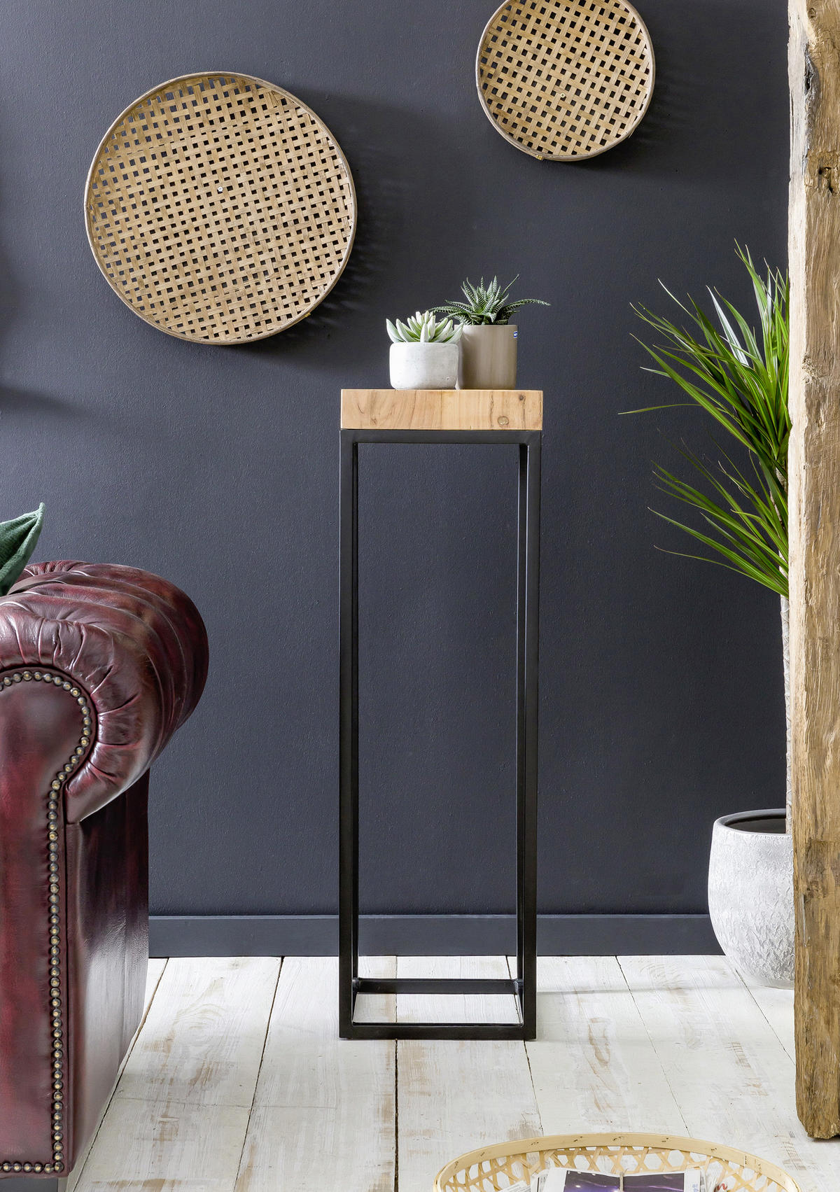 BEISTELLTISCH in Holz 30/30/97 cm  - Schwarz/Akaziefarben, Design, Holz/Metall (30/30/97cm) - MID.YOU