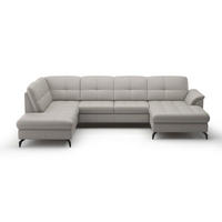 WOHNLANDSCHAFT in Vliesstoff Kombination Echtleder/Stoff Hellgrau  - Hellgrau/Schwarz, MODERN, Leder/Textil (212/319/164cm) - Sit & More