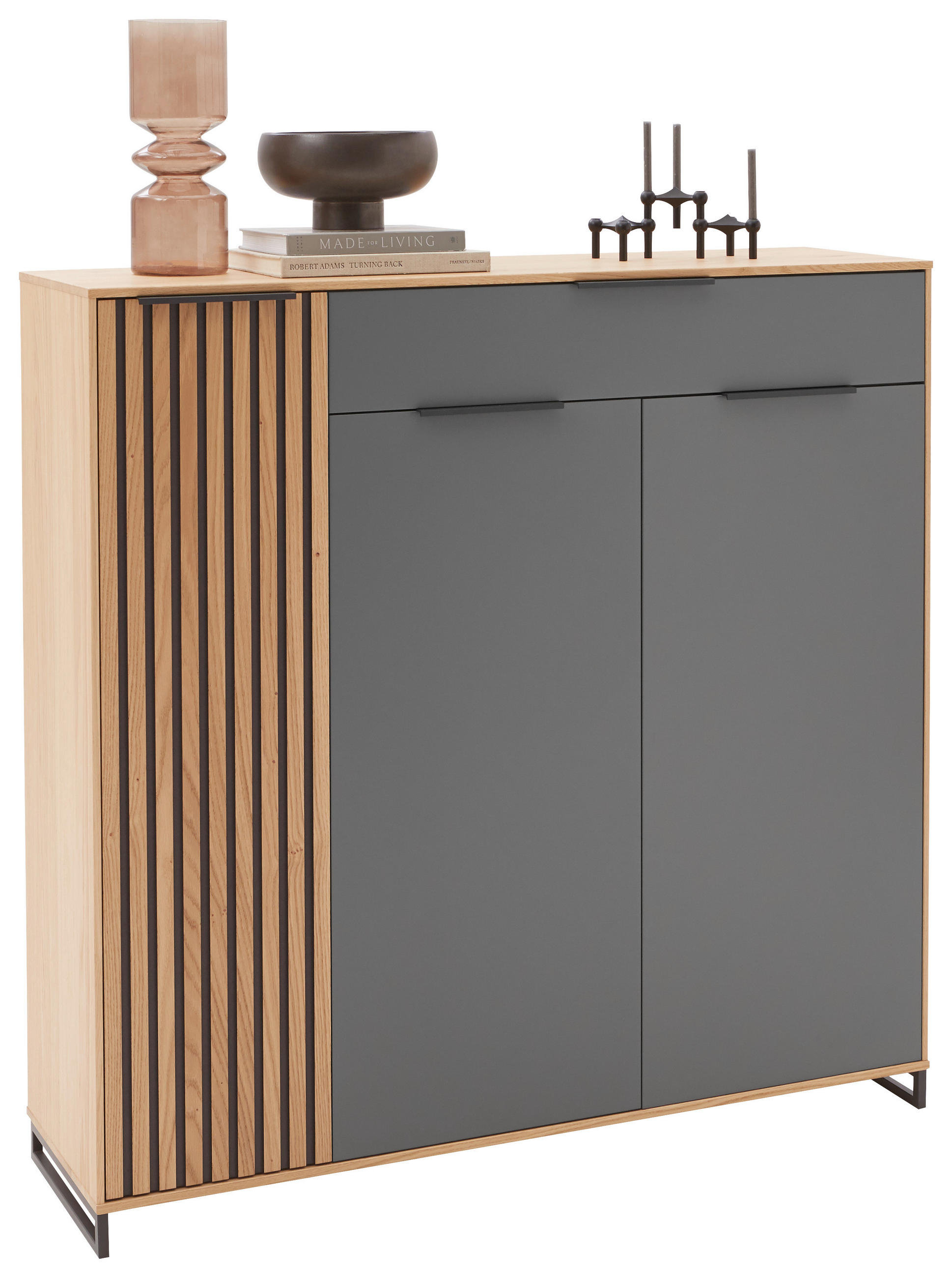 SCHUHSCHRANK Asteiche, Eiche furniert, teilmassiv Grau, Eichefarben, Eiche Bianco  - Eiche Bianco/Eichefarben, Design, Holz/Holzwerkstoff (127/127/37cm) - Dieter Knoll