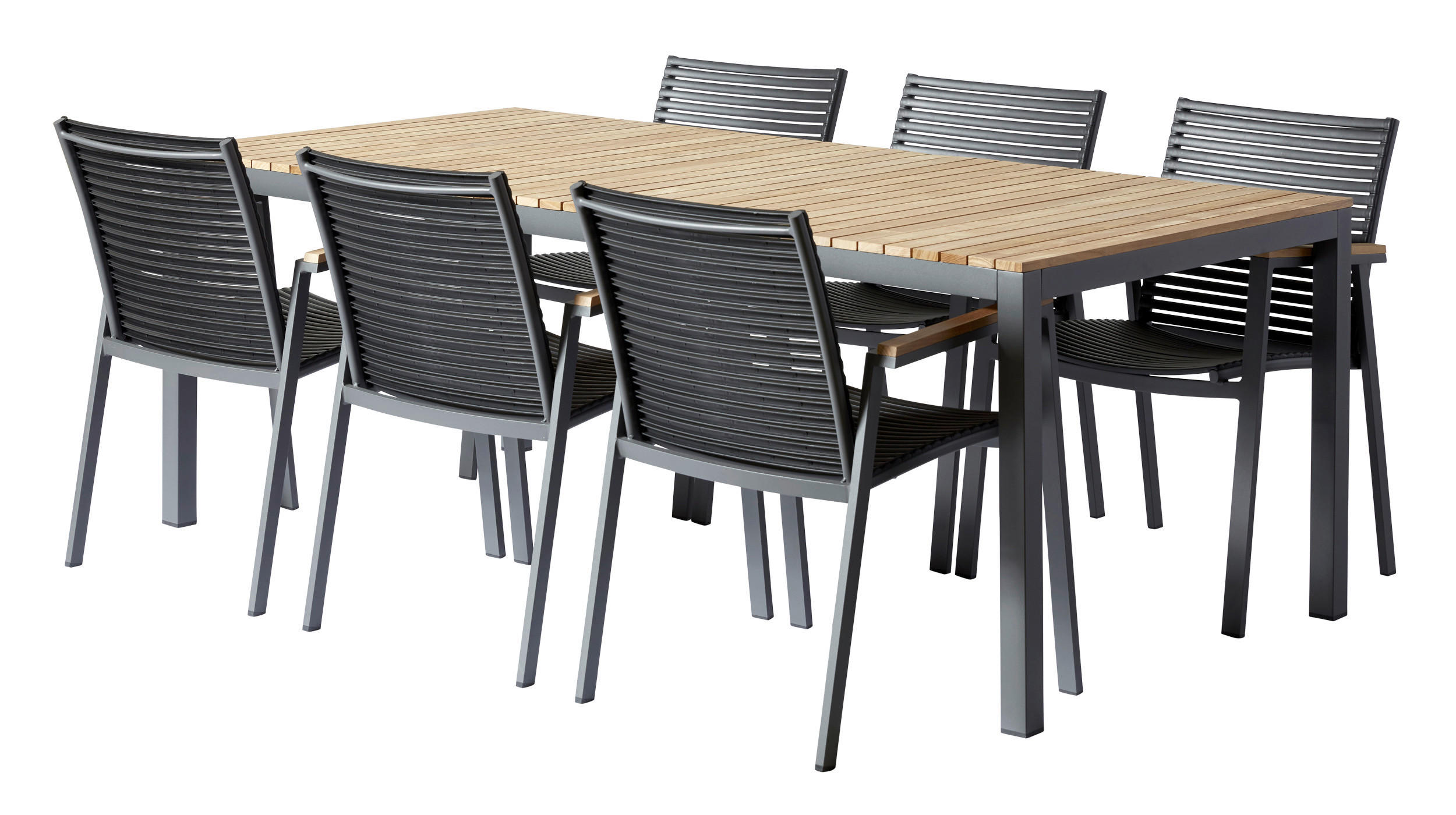 GARTENTISCHGRUPPE  - Anthrazit/Schwarz, Natur, Holz/Kunststoff (209/84/150cm) - Gardenson