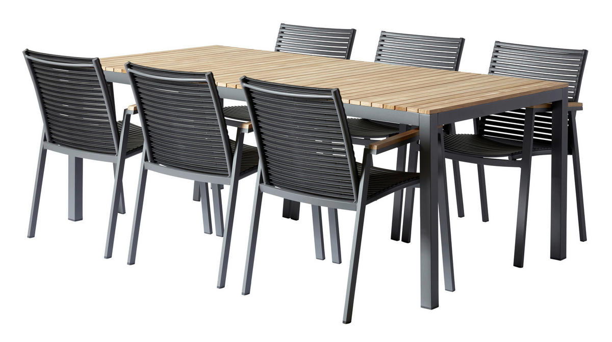 GARTENTISCHGRUPPE  - Anthrazit/Schwarz, Natur, Holz/Kunststoff (209/84/150cm) - Gardenson