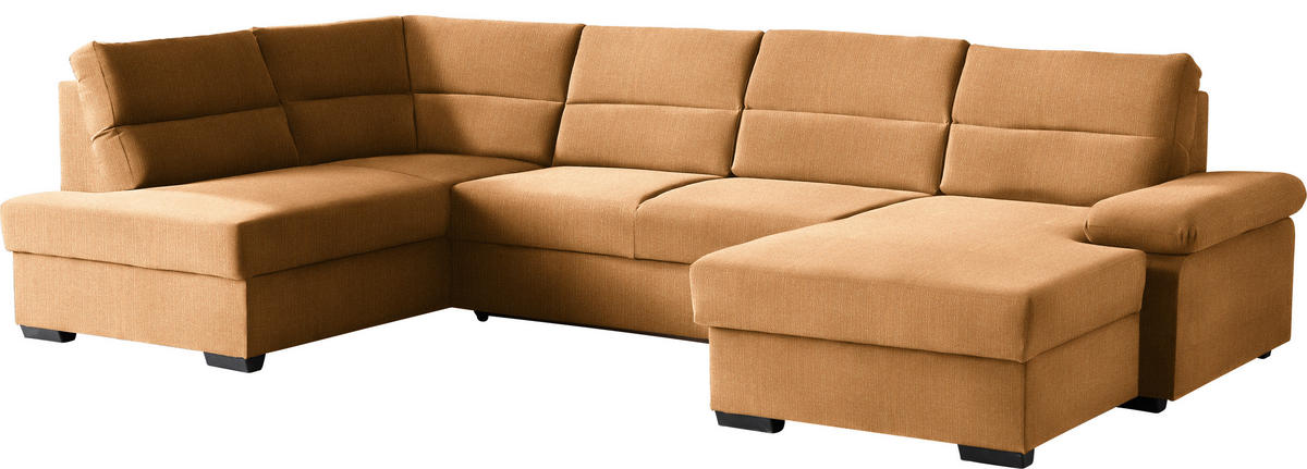 WOHNLANDSCHAFT in Webstoff Currygelb  - Currygelb/Dunkelbraun, Konventionell, Kunststoff/Textil (183/319/166cm) - Cantus