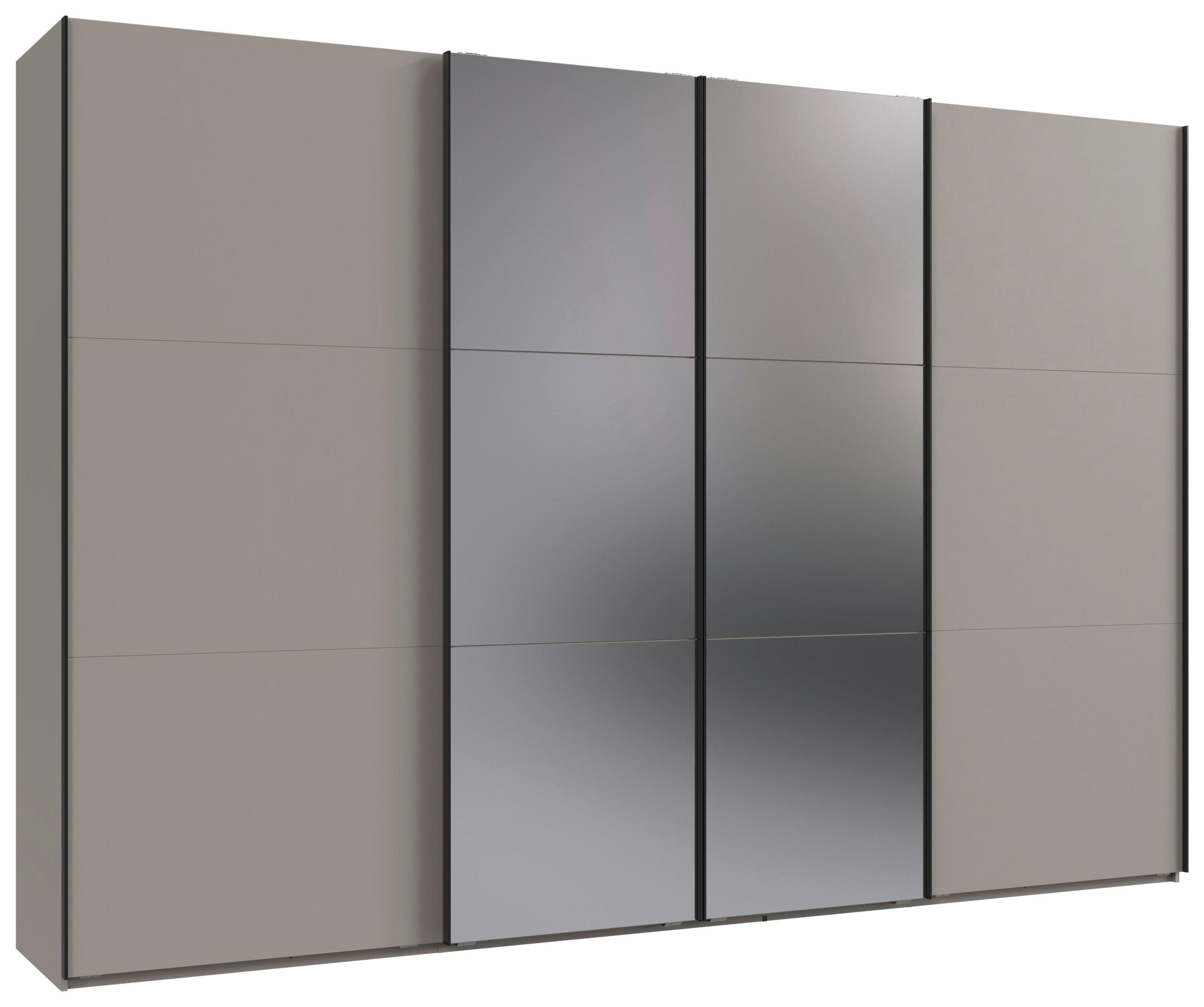 SCHWEBETÜRENSCHRANK 350/216/65 cm 4-türig Sahara  - Schwarz/Sahara, Basics, Glas/Holzwerkstoff (350/216/65cm) - MID.YOU