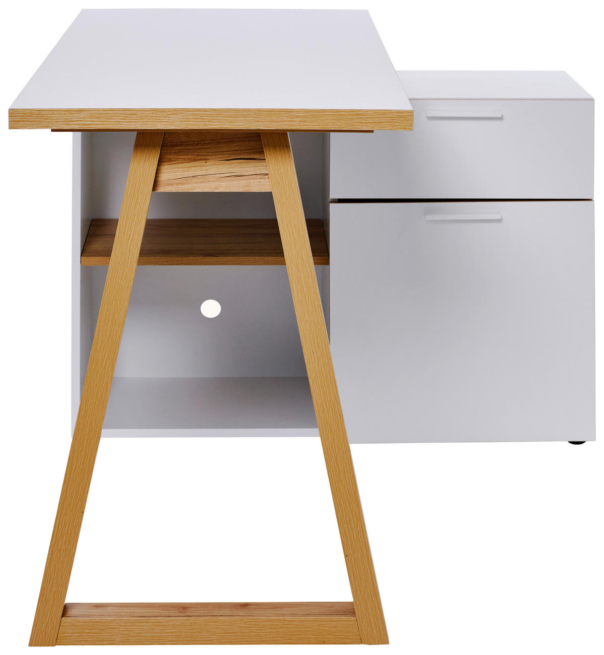 BUREAU D'ANGLE 120-130/55-95/76,2 cm  in Weiss, Eichefarben  - Weiss/Eichefarben, Modern, Holzwerkstoff/Metall (120-130/55-95/76,2cm) - Novel