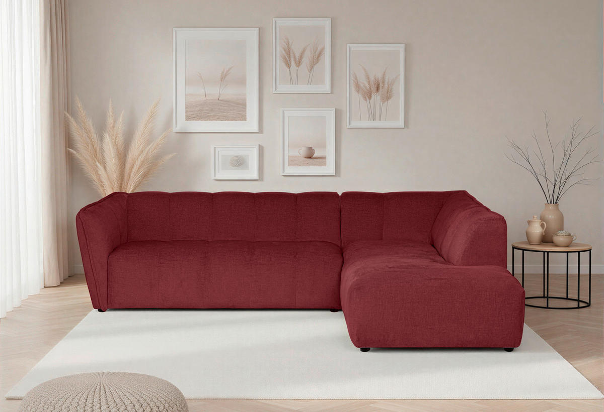 ECKSOFA LIVOLI in Chenille Bordeaux  260/218 cm  - Bordeaux/Schwarz, Design, Textil (260/218cm) - MID.YOU