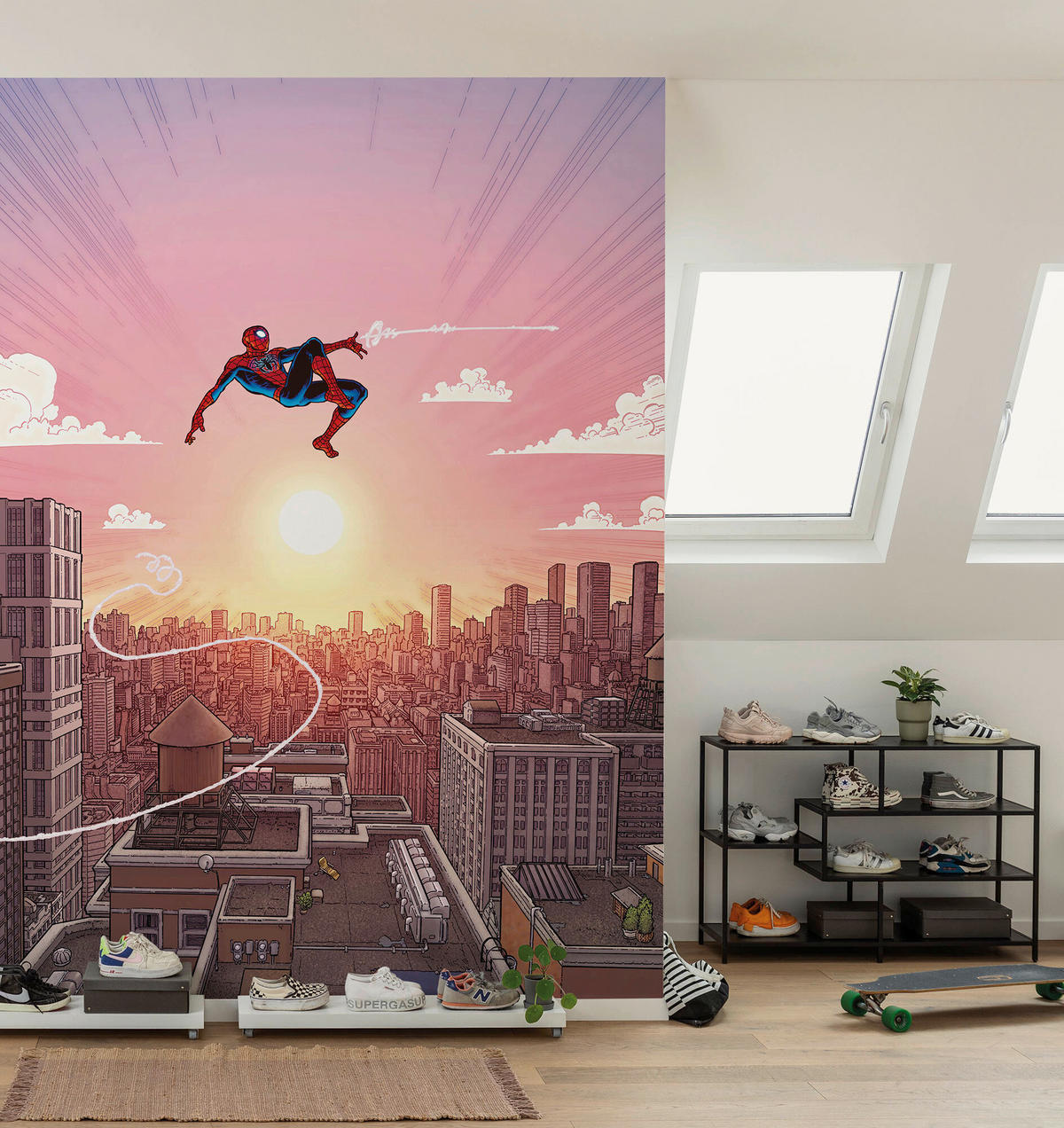 FOTOTAPETE SPIDER-MAN SWINGING  - Rosa, Design, Textil (200/250cm) - Marvel