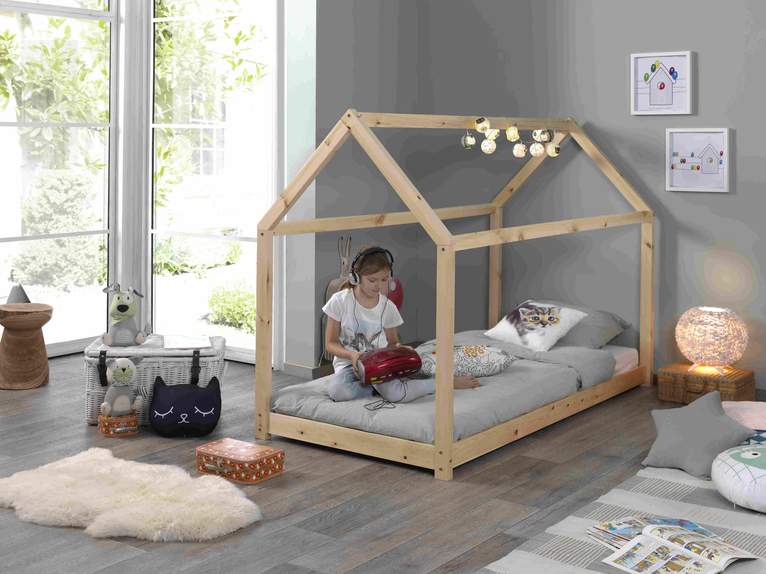 Vipack DĚTSKÁ POSTEL SE STŘÍŠKOU, 90/200 cm barvy borovice