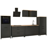 KÜCHENLEERBLOCK   in Anthrazit, Eiche Artisan  - Anthrazit/Schwarz, MODERN, Glas/Holzwerkstoff (370/167/60cm) - home24