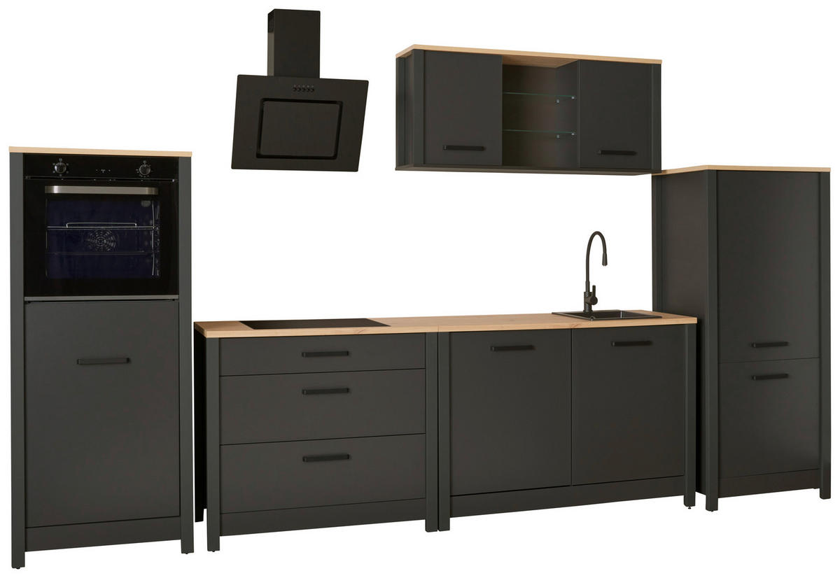 KÜCHENLEERBLOCK   in Anthrazit, Eiche Artisan  - Anthrazit/Schwarz, MODERN, Glas/Holzwerkstoff (370/167/60cm) - home24
