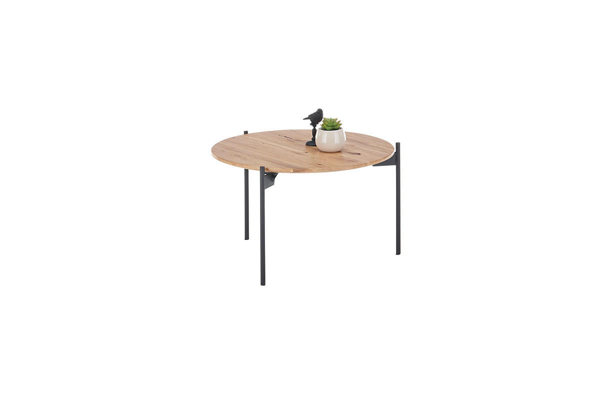 COUCHTISCH Eiche massiv 55/55/33 cm rund Schwarz, Eichefarben  - Eichefarben/Schwarz, Design, Holz/Metall (55/55/33cm) - Linea Natura