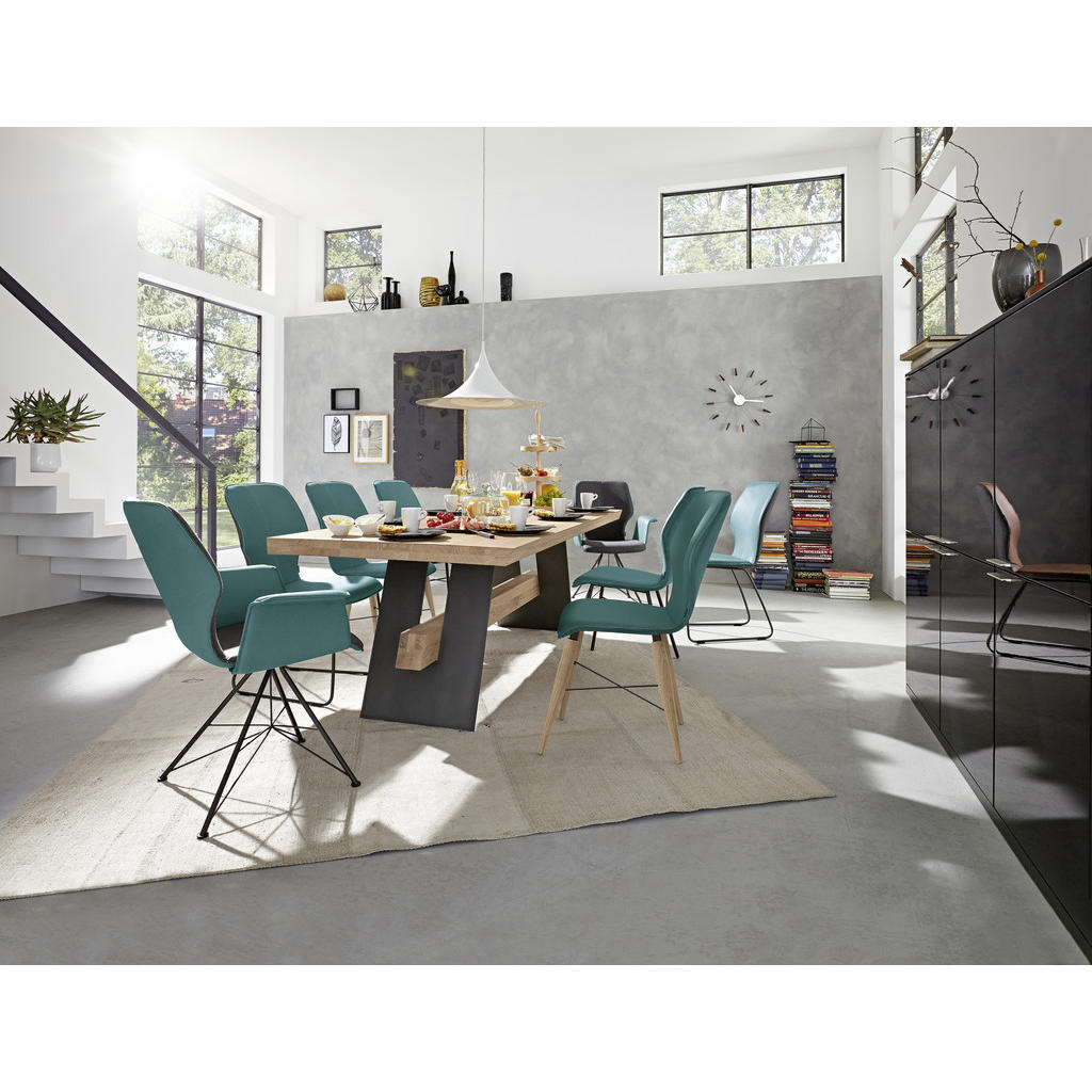 Thumbnail - Musterring Esstisch Nevio, Eiche, Dunkelgrau, Holz, Asteiche, vollmassiv, rechteckig, Wange, 100x77x240 cm, Esszimmer, T...