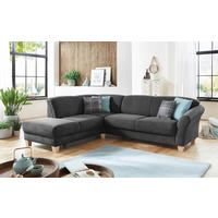 ECKSOFA in Flachgewebe Schwarz  212/257 cm  - Schwarz/Naturfarben, KONVENTIONELL, Holz/Textil (212/257cm) - Sit & More