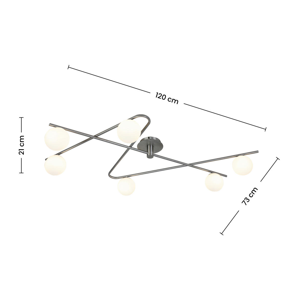 DECKENLEUCHTE 120/73/21 cm  - Weiß/Nickelfarben, Trend, Glas/Metall (120/73/21cm) - Collett's Monde