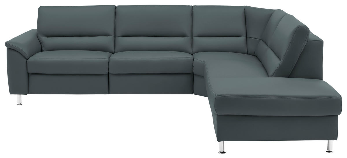 ECKSOFA in Echtleder Blaugrau  - Blaugrau/Alufarben, Konventionell, Leder/Metall (290/249cm) - Beldomo Premium