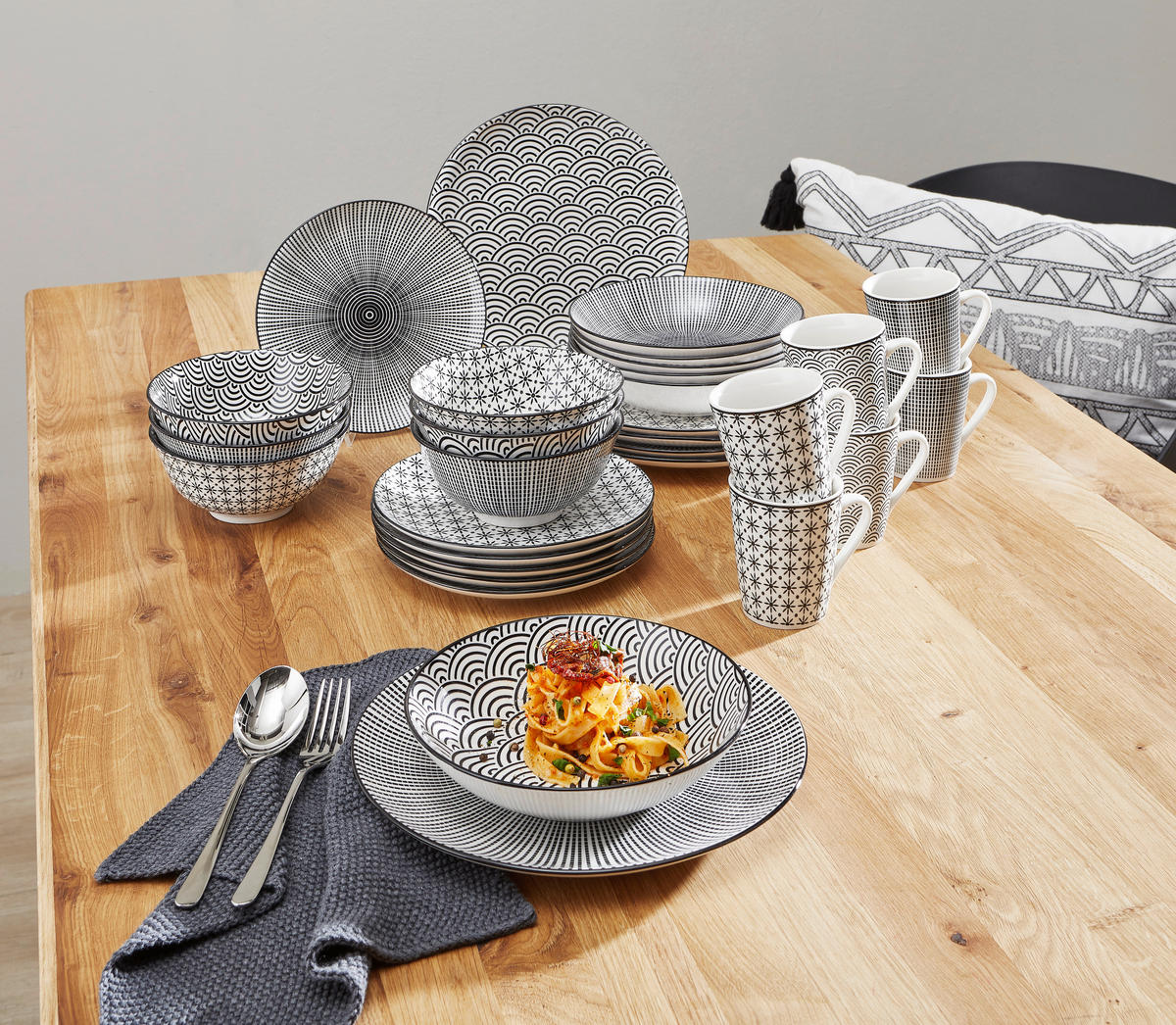 KOMBINOVANÝ SERVIS Tokyo 30-dielne  - čierna/biela, Trend, keramika - Novel