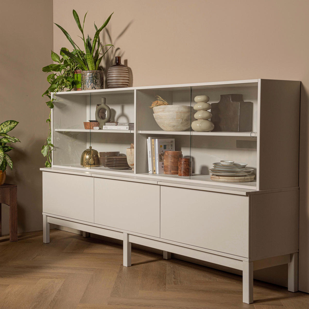 AUFSATZSCHRANK 200/60/35 cm  - Grau, Design, Glas/Holz (200/60/35cm) - Livetastic
