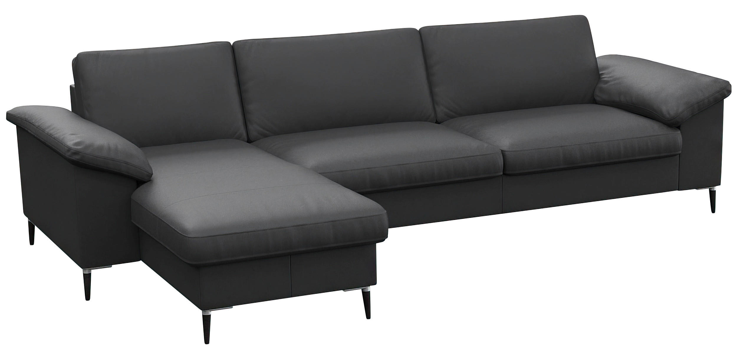 Thumbnail - Livetastic Ecksofa, Schwarz, Leder, Echtleder, Color-Finish-Leder, 3-Sitzer, Ottomane links, L-Form, 274x159 cm, Oeko-Te...