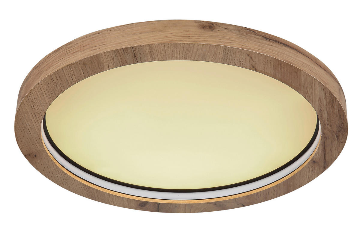 LED-DECKENLEUCHTE 24 W  40/6,5 cm    - Dunkelbraun/Opal, Natur, Holzwerkstoff/Kunststoff (40/6,5cm) - Globo