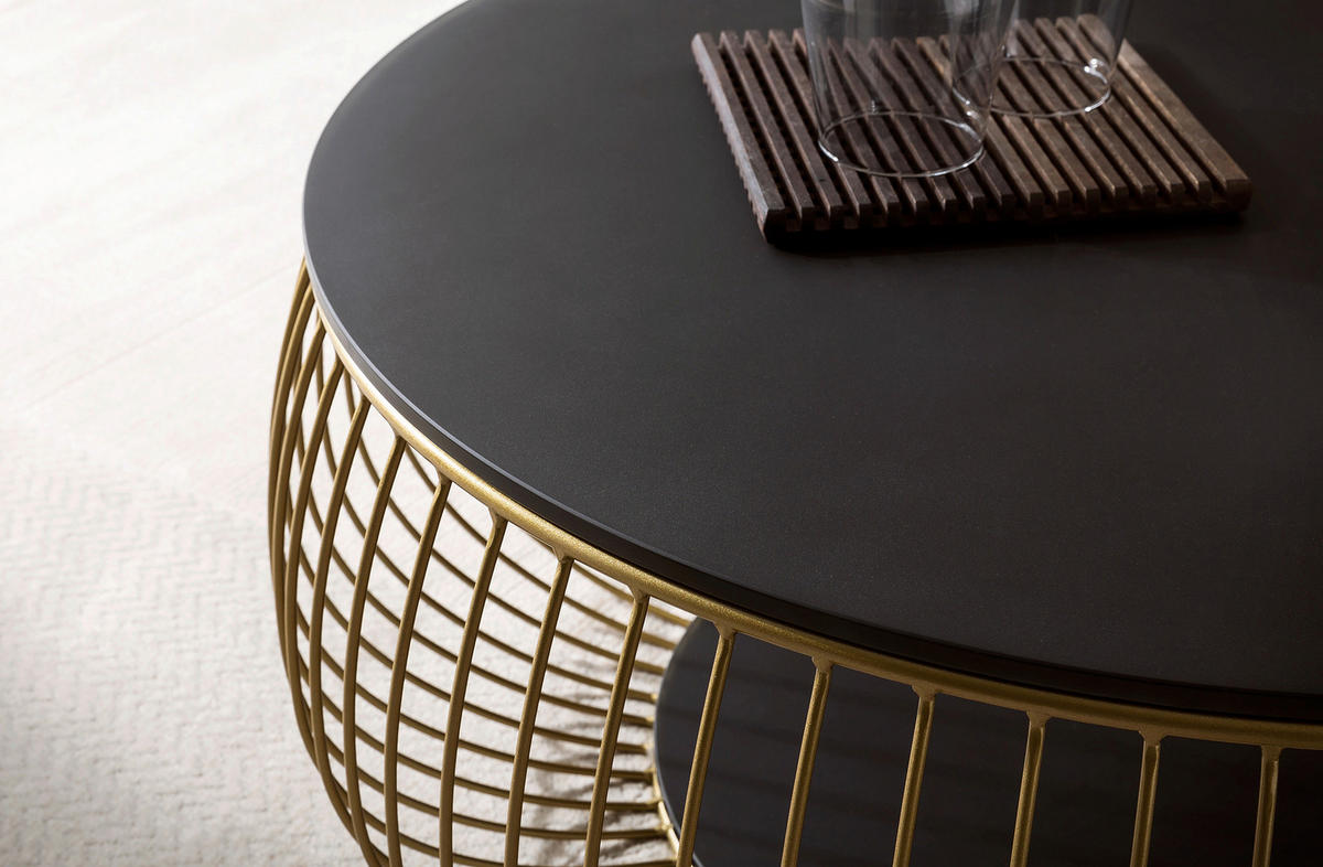 COUCHTISCH Klarglas 86/86/35 cm rund Schwarz, Goldfarben  - Goldfarben/Schwarz, Design, Glas/Metall (86/86/35cm) - Livetastic