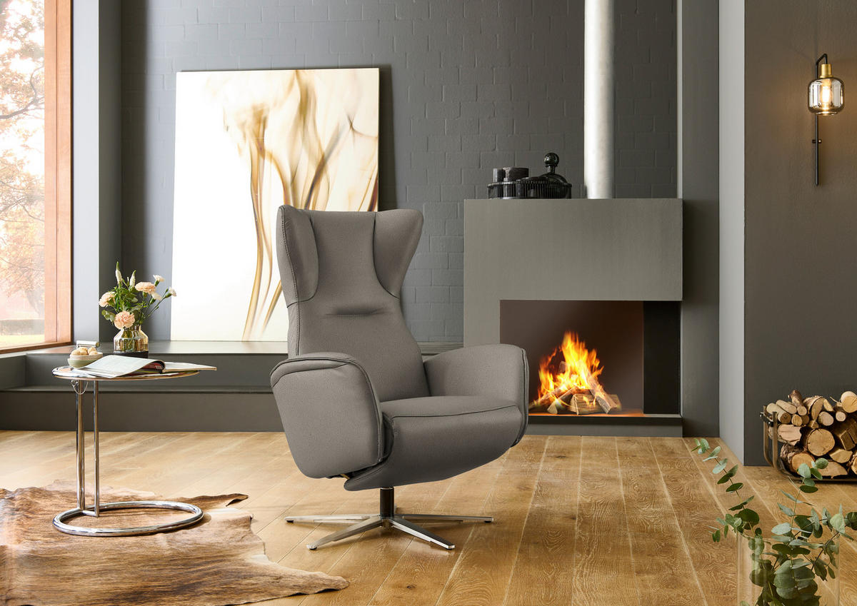 RELAXSESSEL Leder Graubraun  - Graubraun/Schwarz, Design, Leder/Metall (75/106/86cm) - Valdera