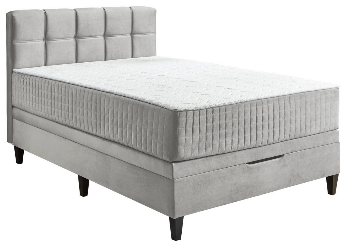 BOXBETT 140/200 cm,  in Hellgrau, Bettkasten, Matratzen, H2 + H3 = mittel + fest  - Hellgrau, KONVENTIONELL, Textil (140/200cm) - Boxxx
