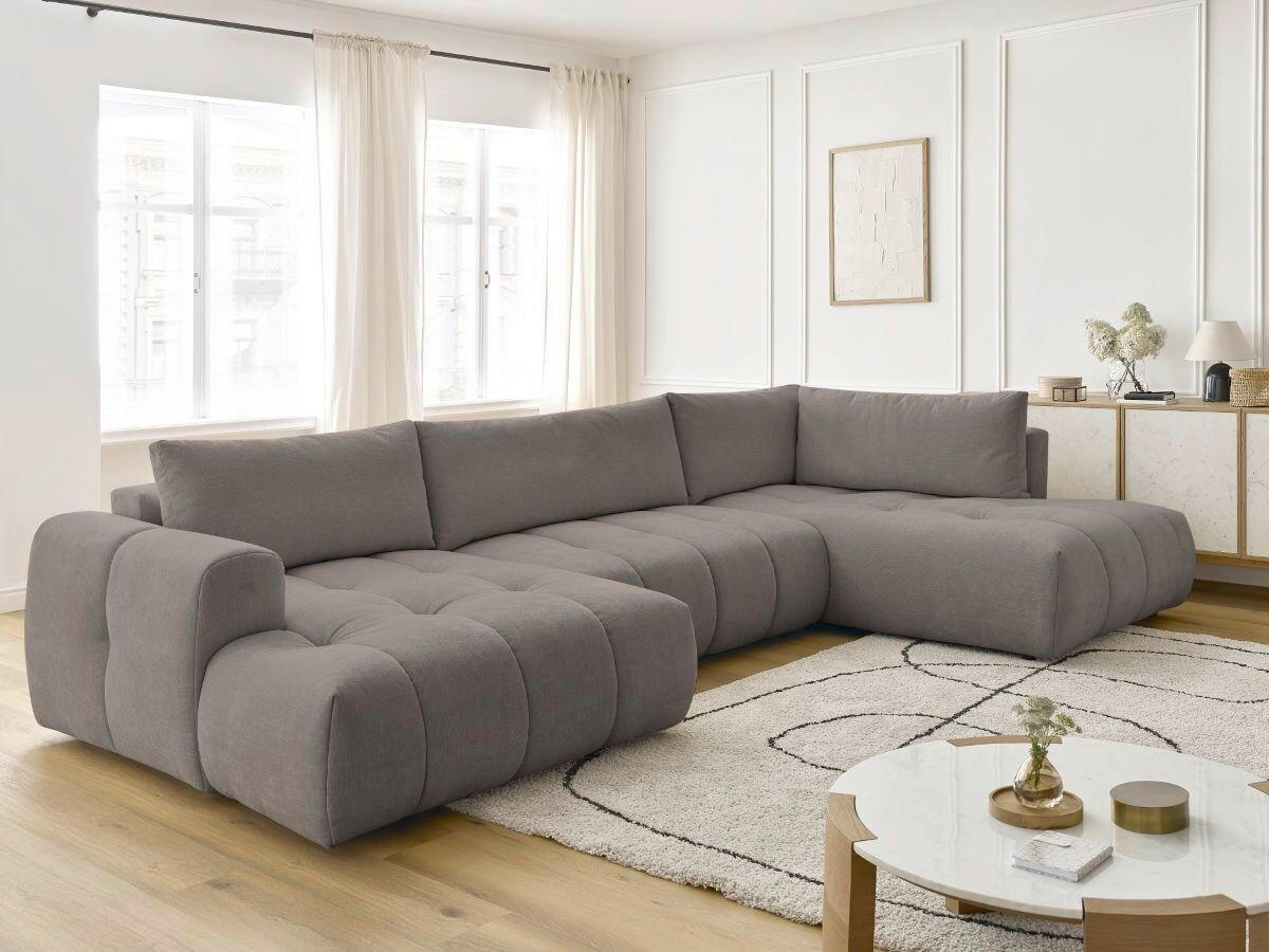 WOHNLANDSCHAFT  FUJI  Taupe Leinenoptik  - Taupe/Schwarz, MODERN, Kunststoff/Textil (160/377/204cm)