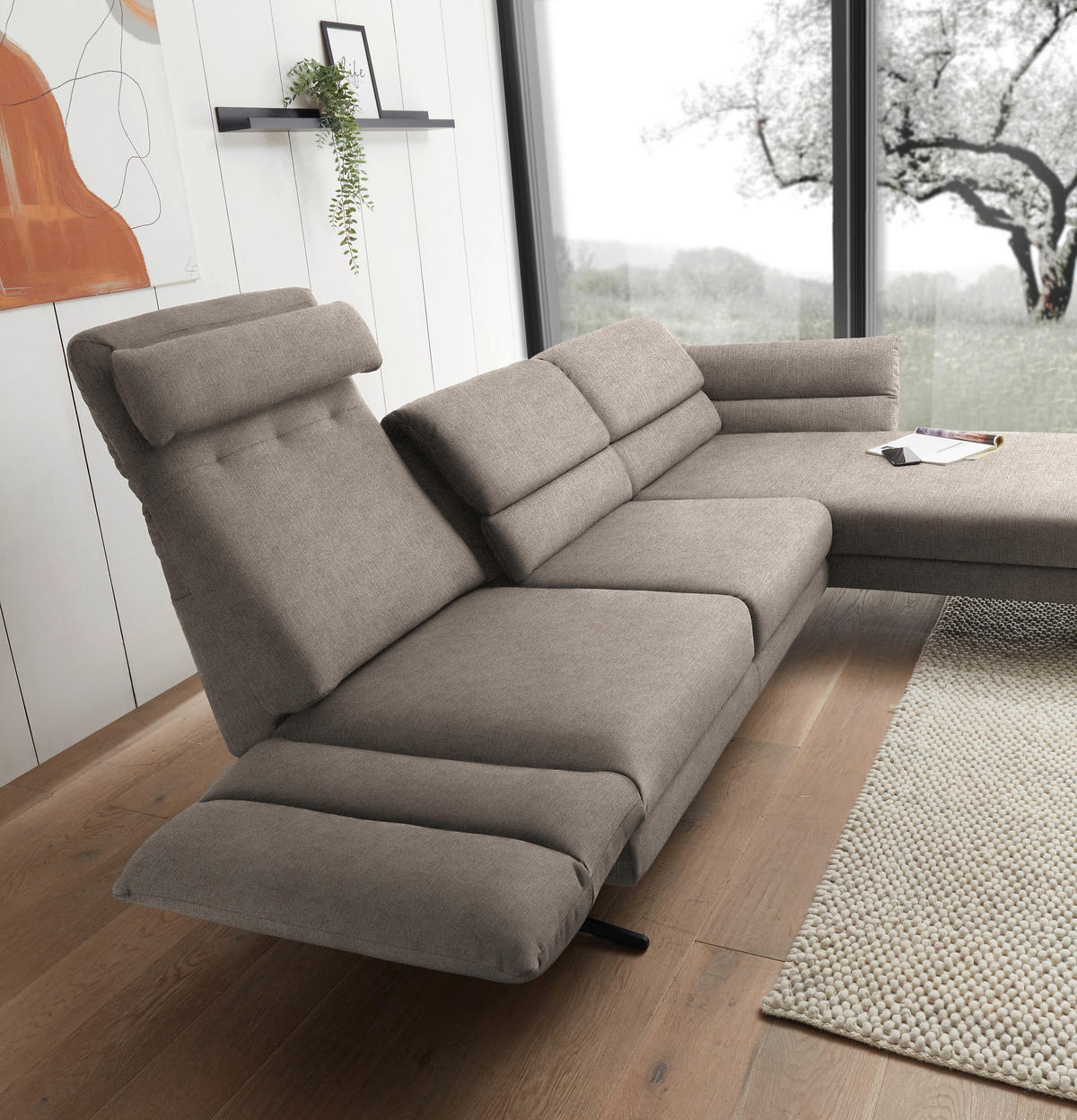 ECKSOFA in Flachgewebe Taupe  - Taupe/Schwarz, Design, Textil/Metall (279-327/176-217cm) - Dieter Knoll