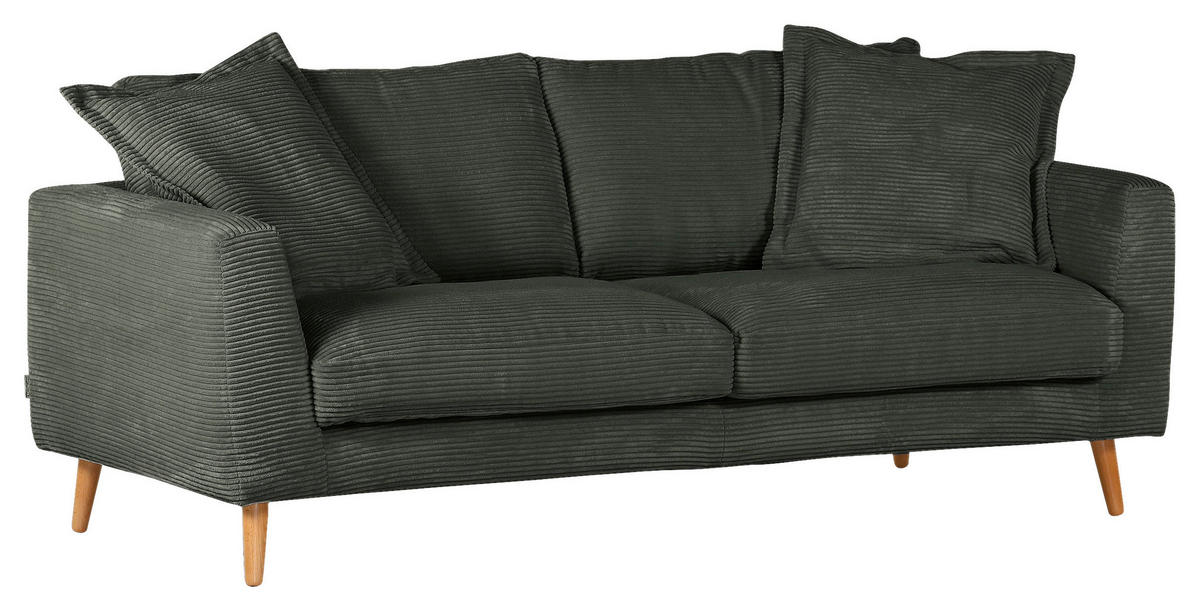 BIGSOFA in Cord Dunkelgrün  - Dunkelgrün/Naturfarben, Romantik / Landhaus, Holz/Textil (220/69/100cm) - Landscape