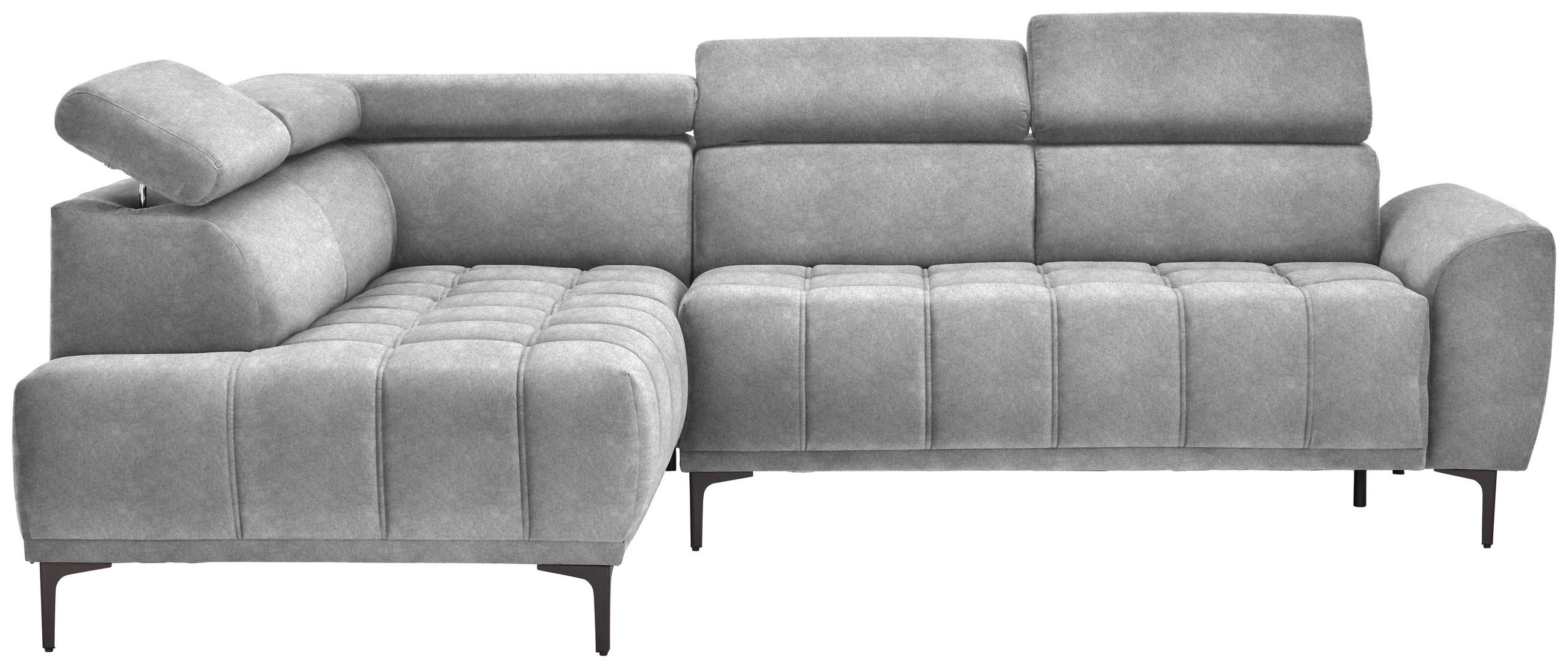 ECKSOFA Grau Velours  - Schwarz/Grau, Design, Textil/Metall (191/261cm) - Stylife