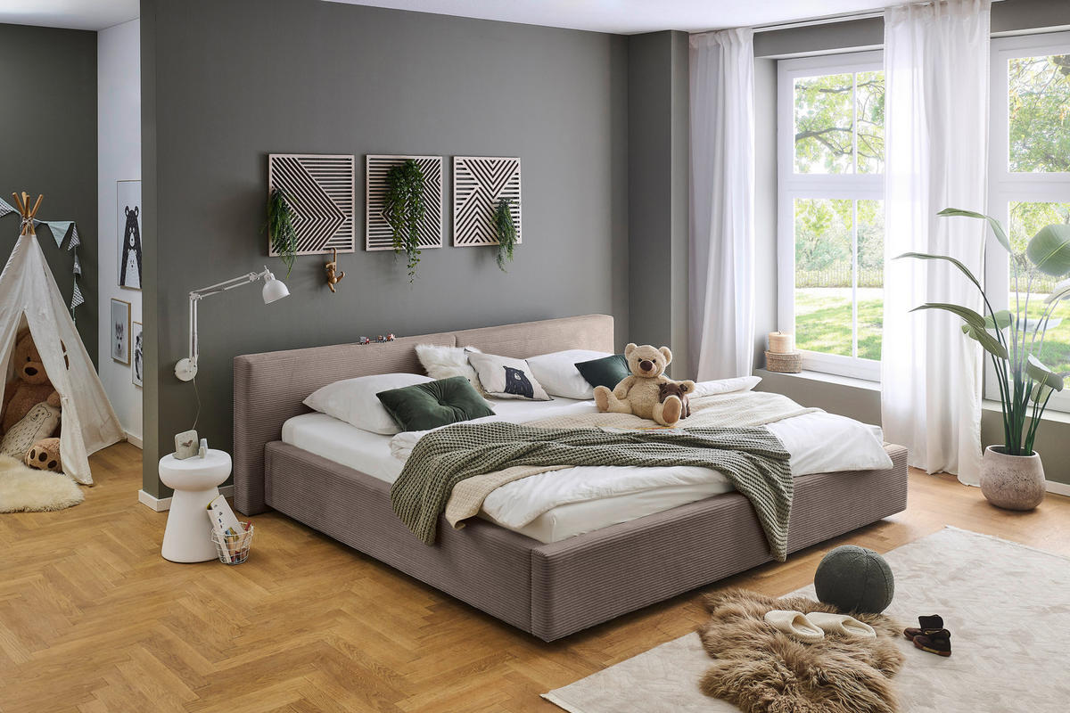 POLSTERBETT 240/200 cm,  in Taupe, Lattenrost, Bettkasten,  - Taupe, Basics, Holz/Textil (240/200cm) - Boxxx