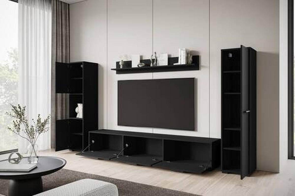 WOHNWAND 4-teilig  in Schwarz 240/130/31 cm  - Schwarz, Basics, Holzwerkstoff/Kunststoff (240/130/31cm) - MID.YOU
