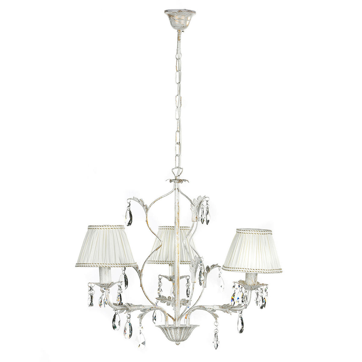 KRISTALL-HÄNGELEUCHTE 60/105 cm   - Weiß, Natur, Glas/Textil (60/105cm)