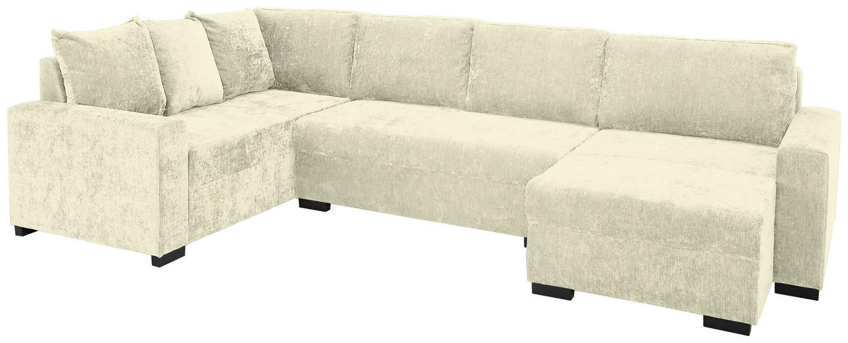 WOHNLANDSCHAFT Creme Chenille  - Creme/Schwarz, KONVENTIONELL, Kunststoff/Textil (183/311/140cm) - Ti'me