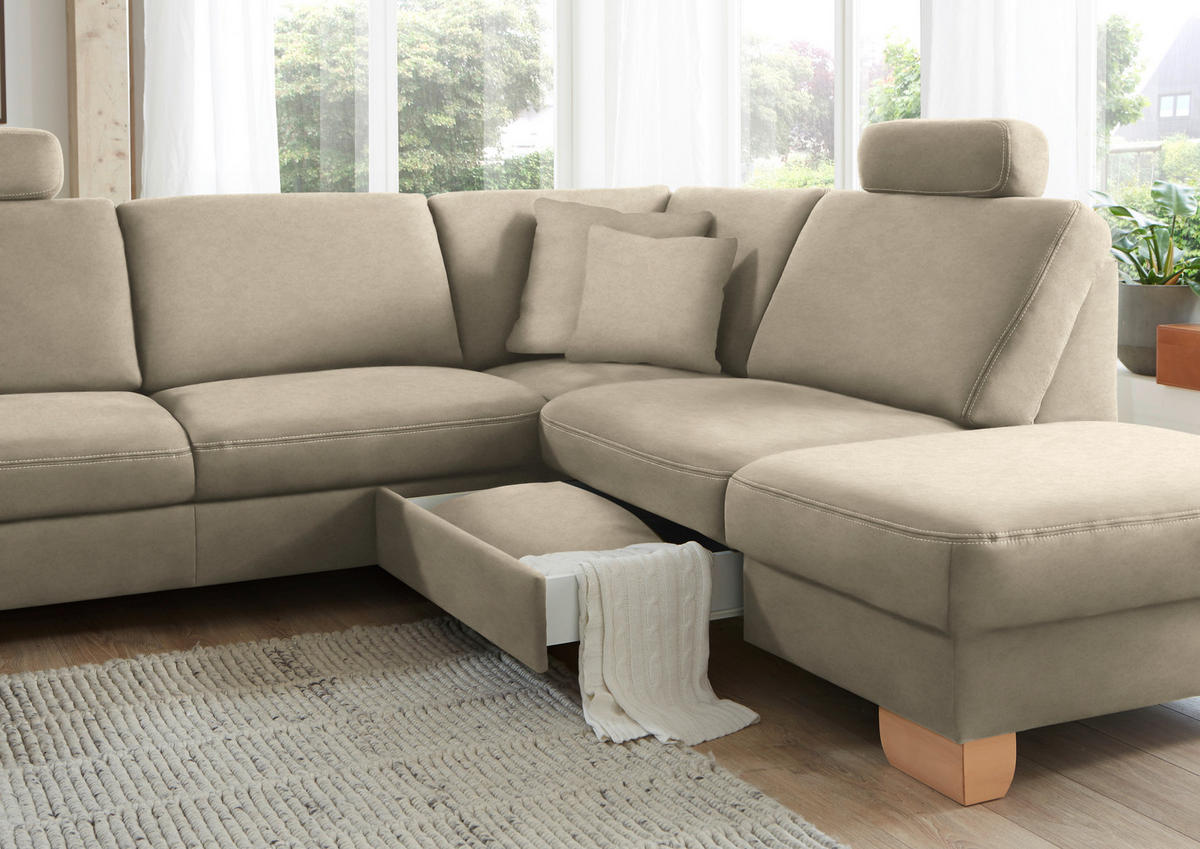 ECKSOFA in Mikrofaser Naturfarben  - Wildeiche/Beige, Natur, Holz/Textil (286/236cm) - Voleo