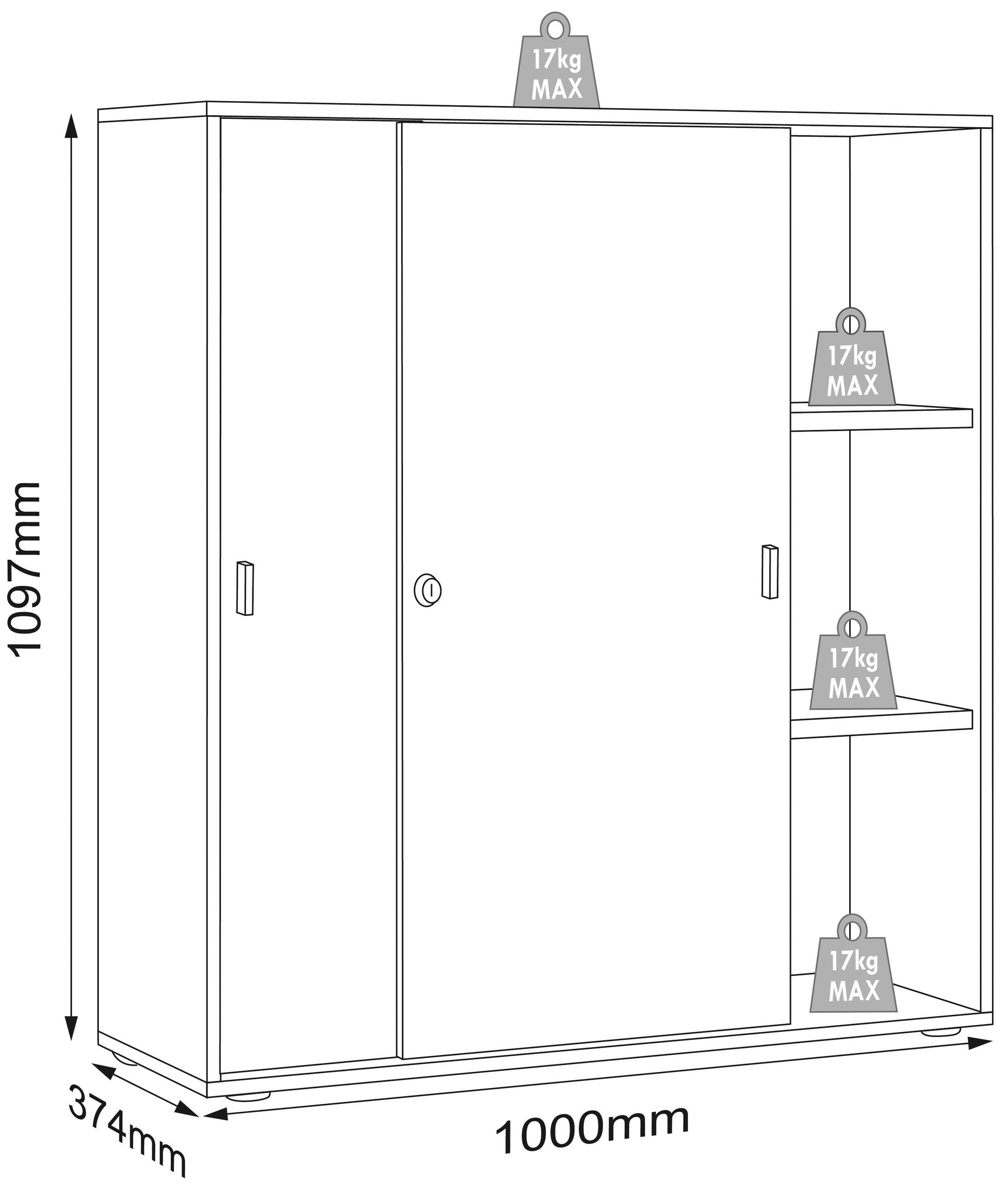 Thumbnail - Mid.you Aktenschrank, Weiß, Honigeiche, Holzwerkstoff, 2 Fächer, 100x110x37 cm, abschließbar, Arbeitszimmer, Aktenschrän...
