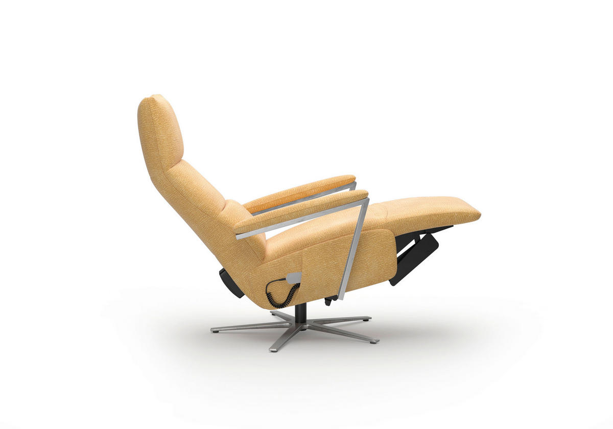RELAXSESSEL TV VARIO COMFORT E S1 Chenille Kopfteilverstellung, Rücken echt    - Gelb/Silberfarben, Basics, Textil/Metall (70/124/85cm) - Sit & More