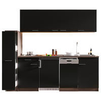 KÜCHENBLOCK Oliver 225 cm  in Schwarz  - Eichefarben/Alufarben, Basics, Holzwerkstoff/Kunststoff (225cm) - Respekta