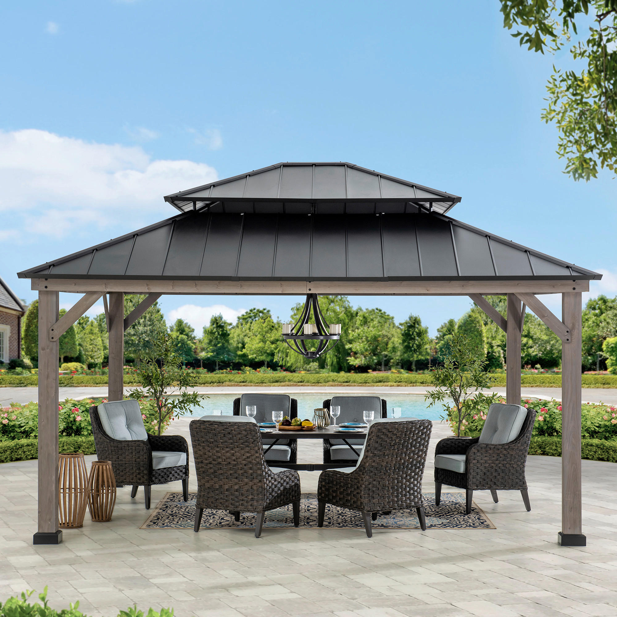 PAVILLON 450/320/390 cm  - Schwarz/Grau, Basics, Holz/Metall (450/320/390cm) - Modante