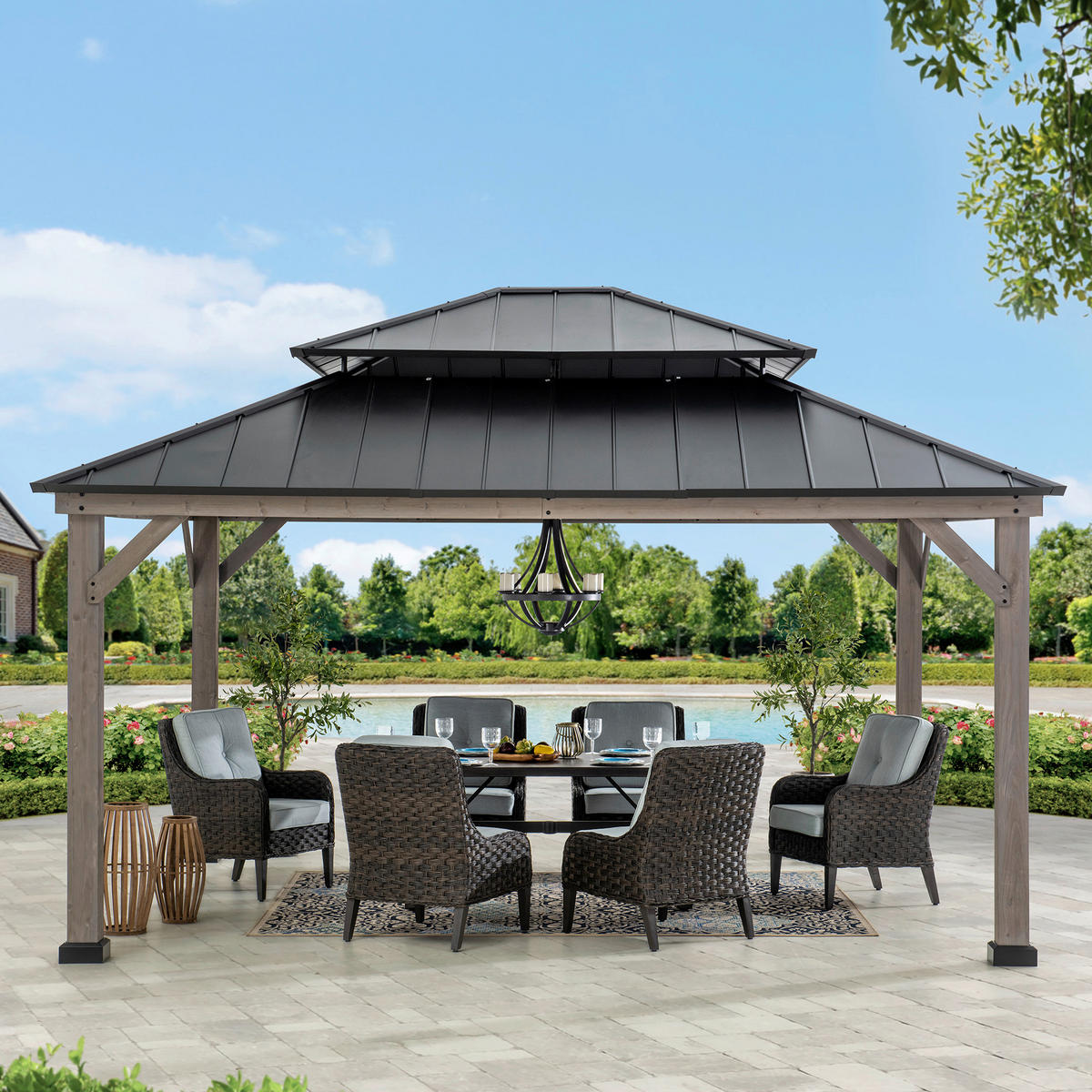 PAVILLON 450/320/390 cm   - Schwarz/Grau, Basics, Holz/Metall (450/320/390cm)