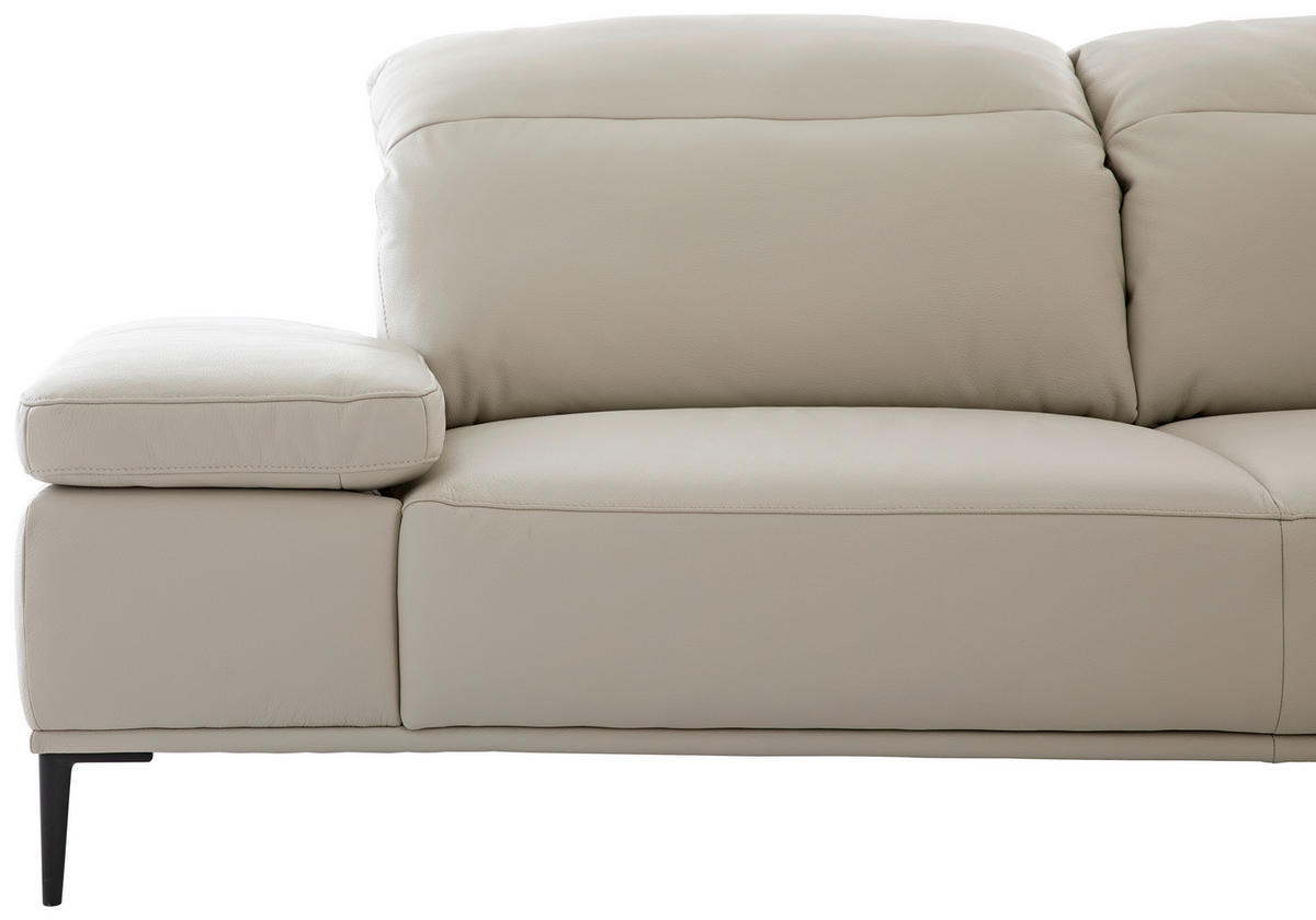 ECKSOFA Greige Echtleder Rücken echt  - Greige/Schwarz, MODERN, Leder/Metall (339/206cm) - Chilliano