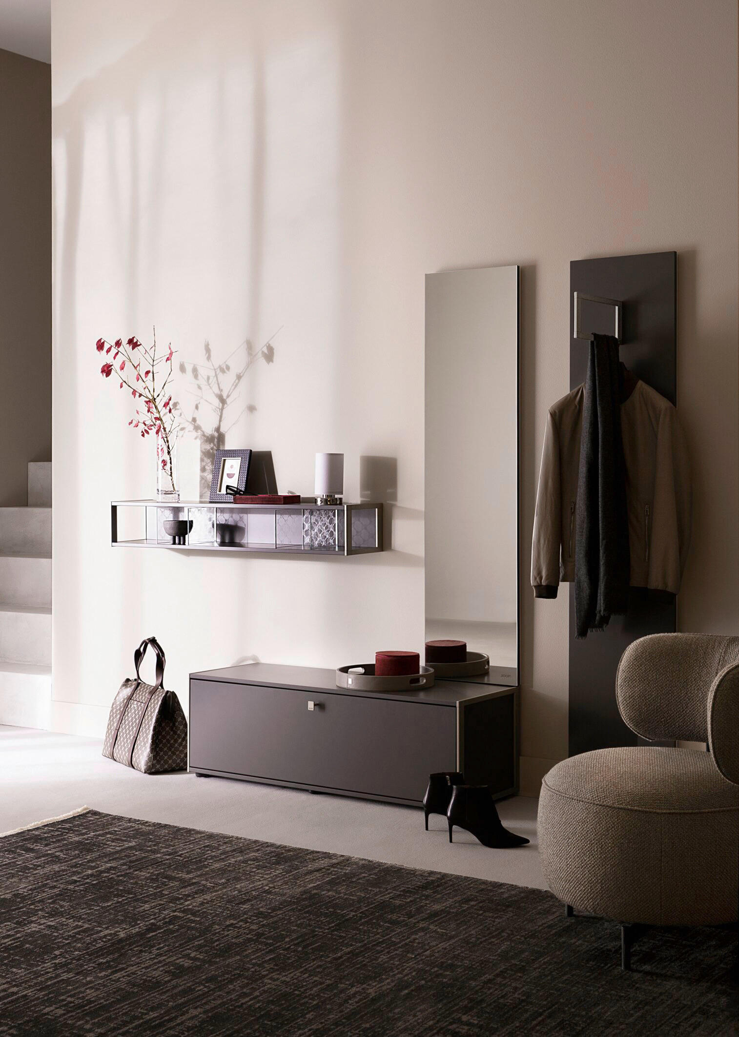 GARDEROBE  in 240/195/43 cm  - Schieferfarben/Silberfarben, Design, Holzwerkstoff/Metall (240/195/43cm) - Joop!