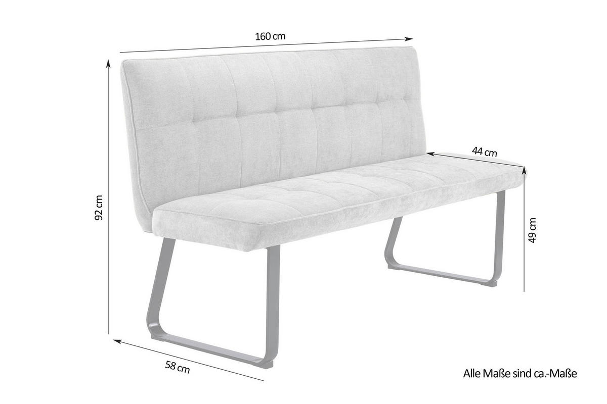 SITZBANK in Metall, Textil Hellgrau  - Hellgrau/Schwarz, MODERN, Textil/Metall (160/92/58cm) - MID.YOU