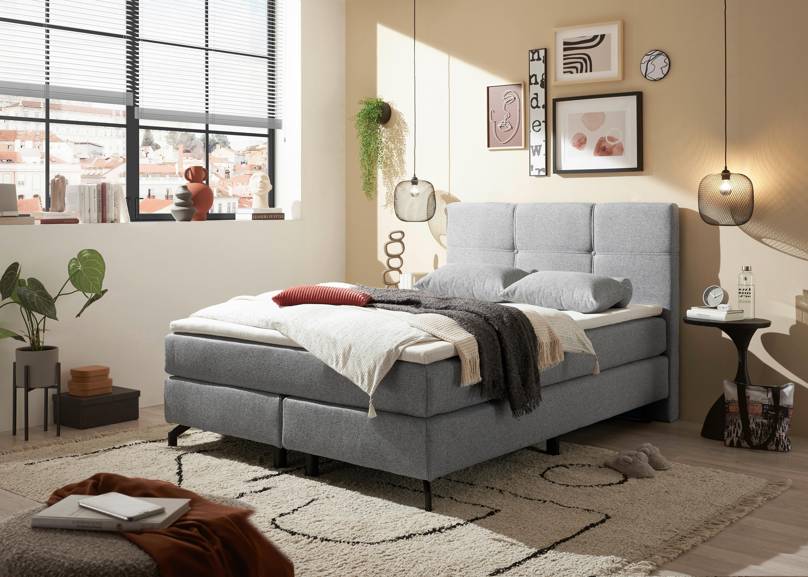 Boxspring, 140/200 cm, gri