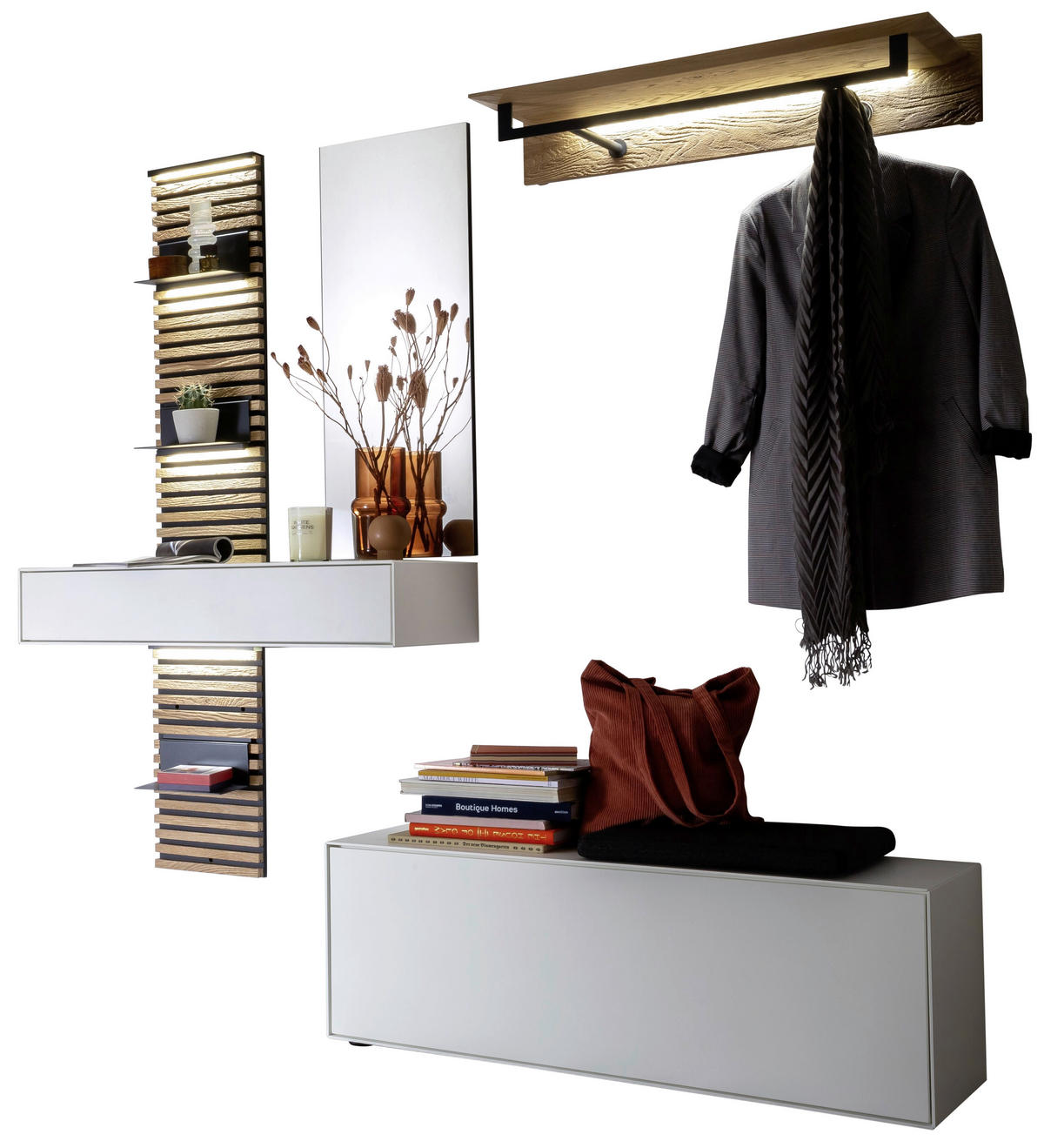 GARDEROBE  in 196/196/41 cm  - Eichefarben/Weiß, Design, Glas/Holz (196/196/41cm) - Schöner Wohnen